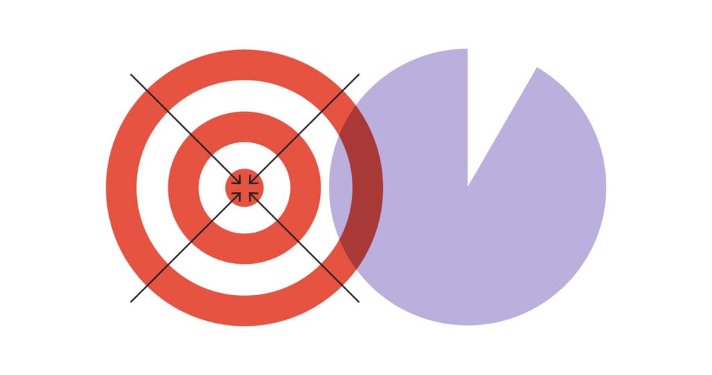 This graphic depicts a bull's eye and an abstract representation of a data chart.